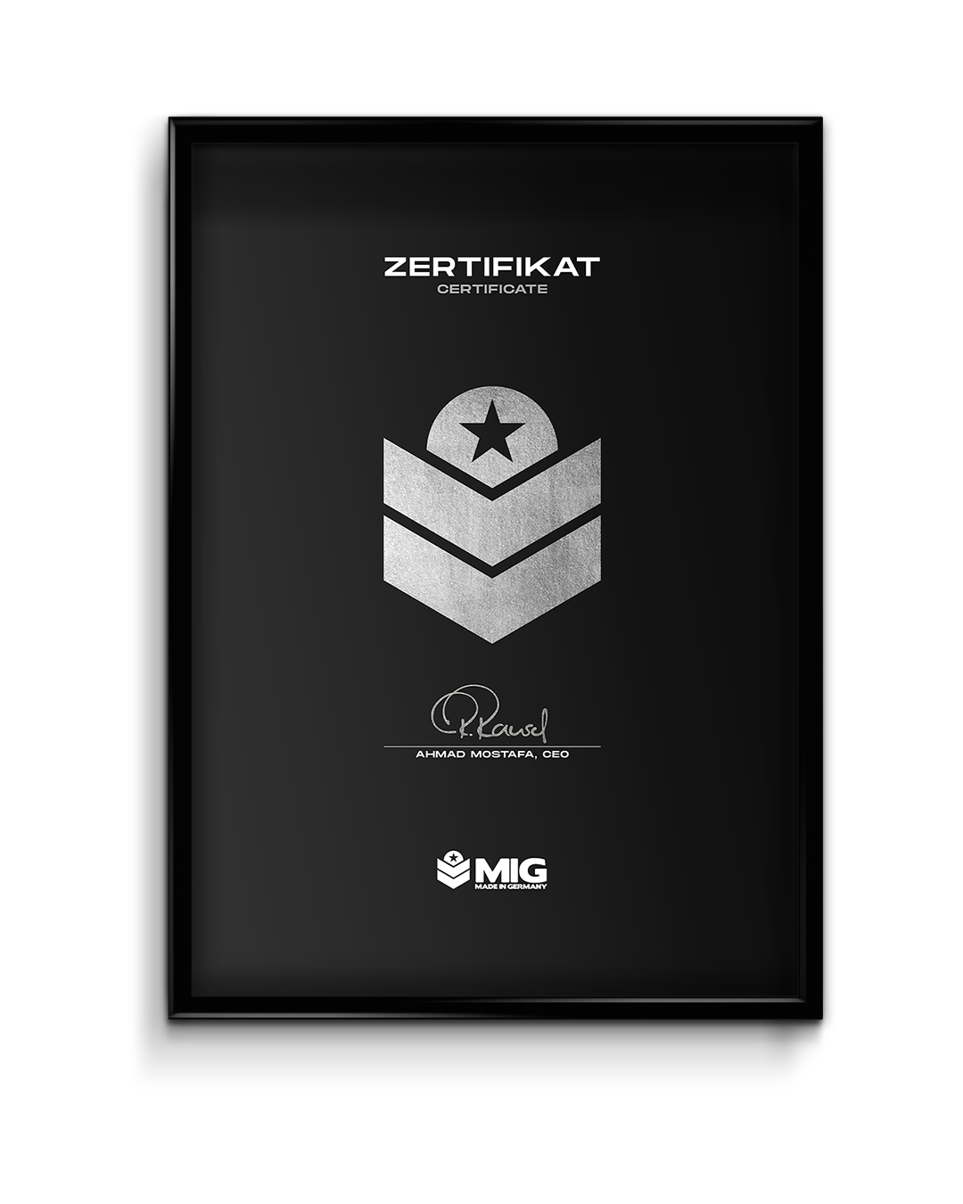 PICTURE FRAME FOR MIG CERTIFICATE